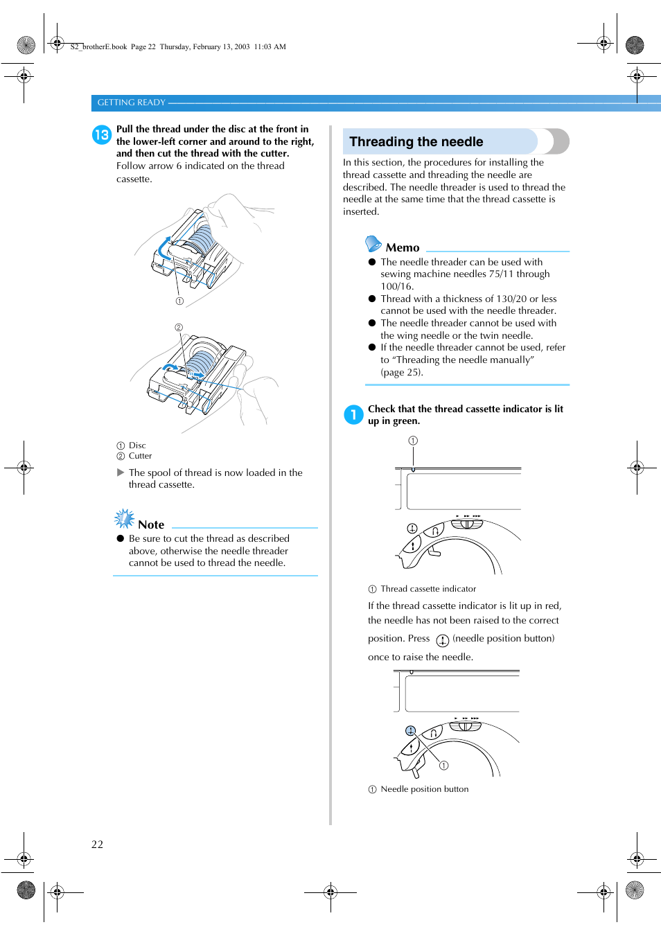 Threading the needle | Brother CS 80 User Manual | Page 28 / 115