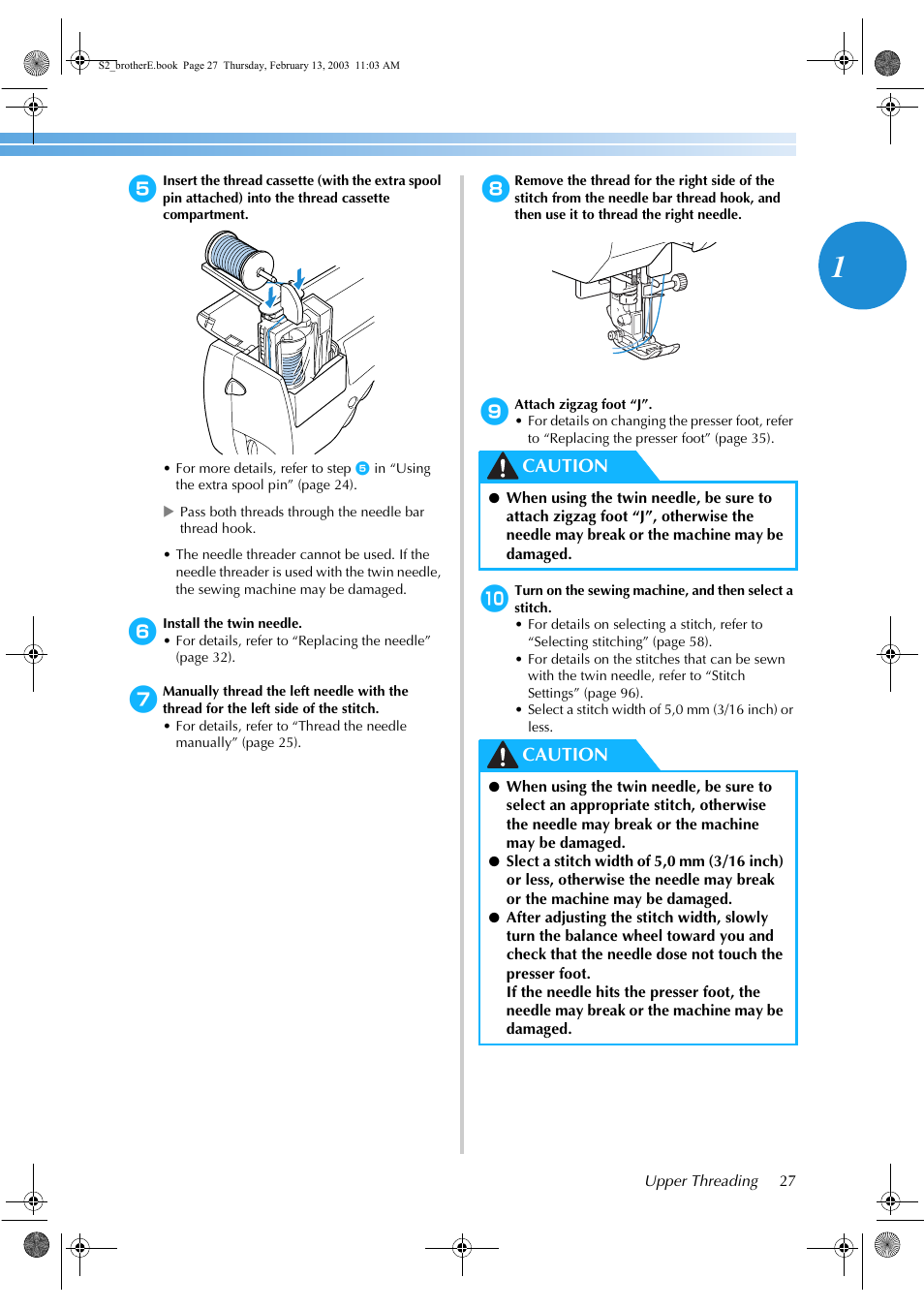 Caution | Brother CS 80 User Manual | Page 33 / 115