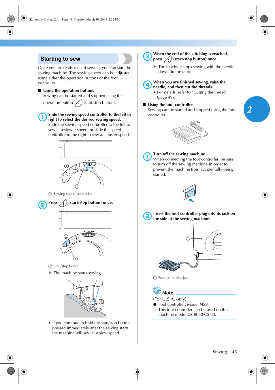 Starting to sew | Brother CS 80 User Manual | Page 51 / 115