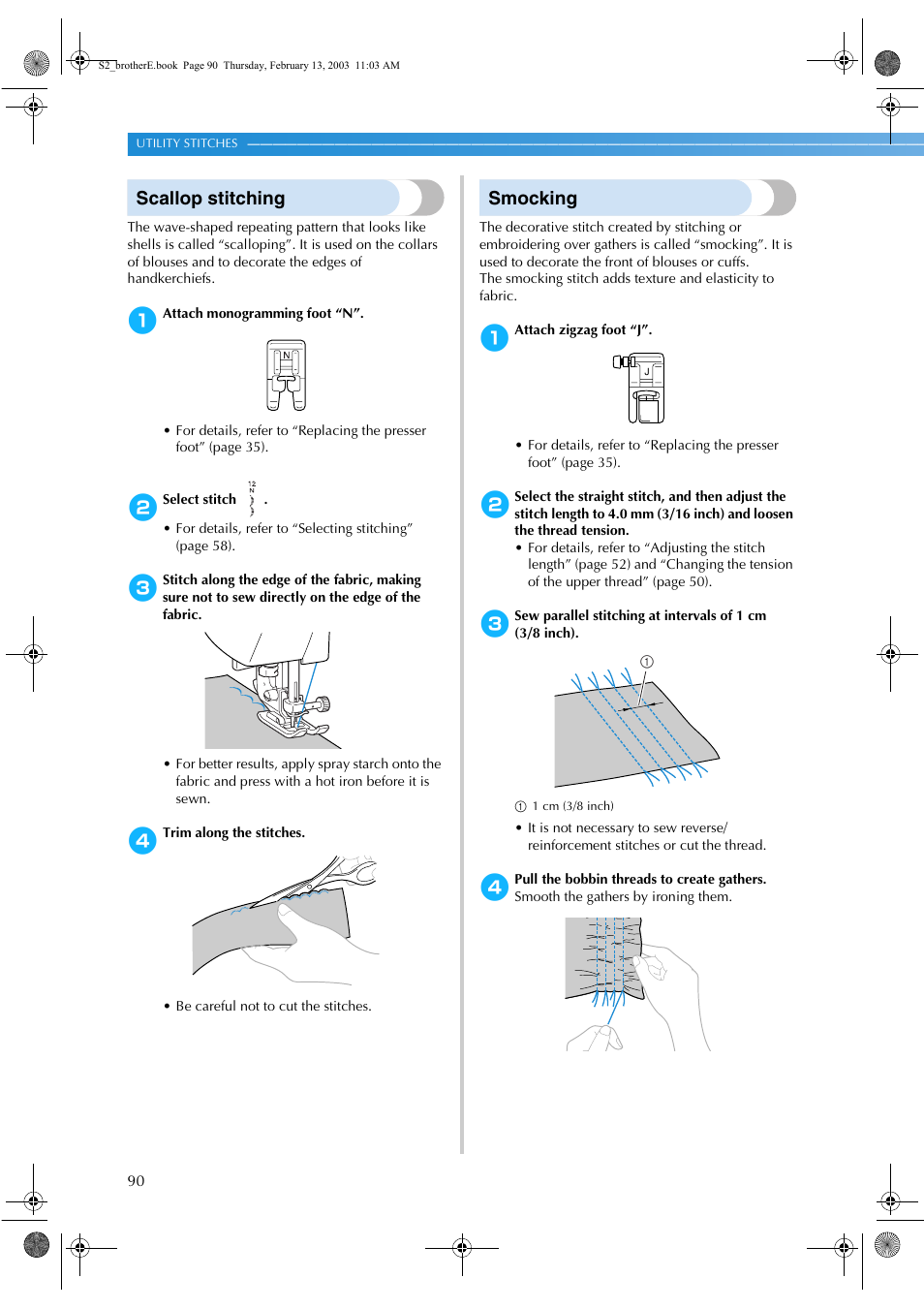 Scallop stitching, Smocking | Brother CS 80 User Manual | Page 96 / 115