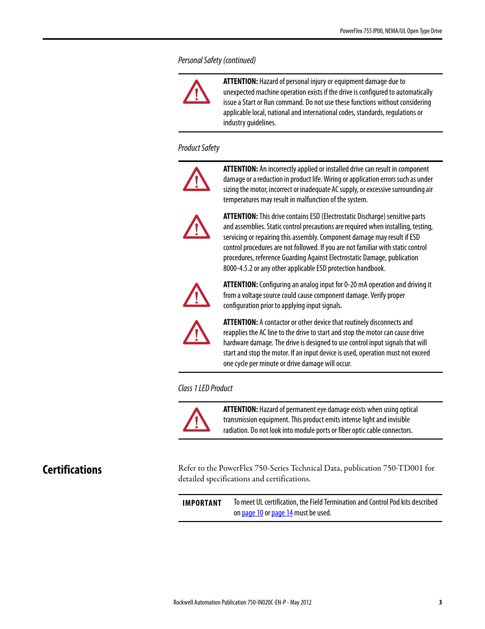 Certifications | Rockwell Automation 20G PowerFlex 755 IP00 NEMA/UL Open Drive - Frames 8-10 User Manual | Page 3 / 76