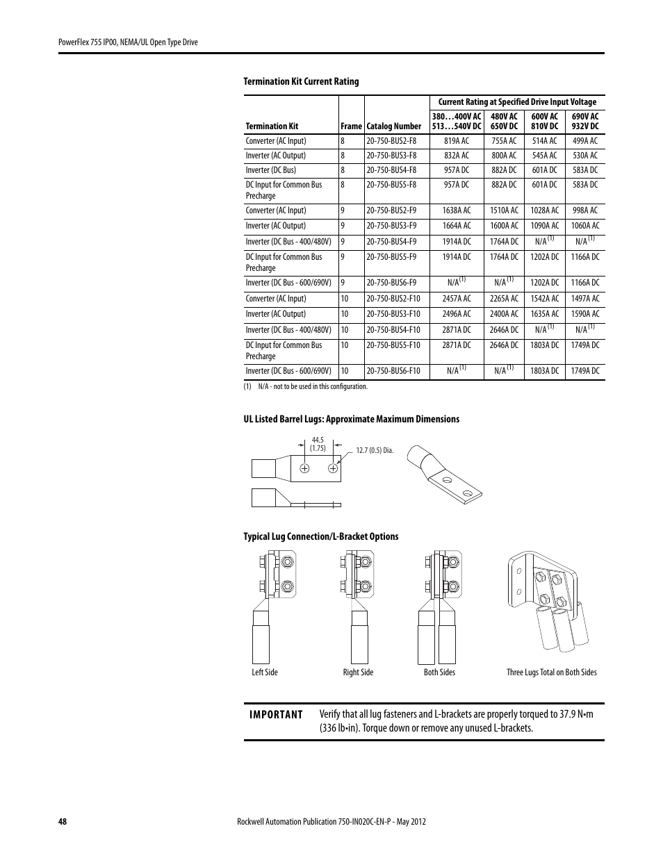Rockwell Automation 20G PowerFlex 755 IP00 NEMA/UL Open Drive - Frames 8-10 User Manual | Page 48 / 76