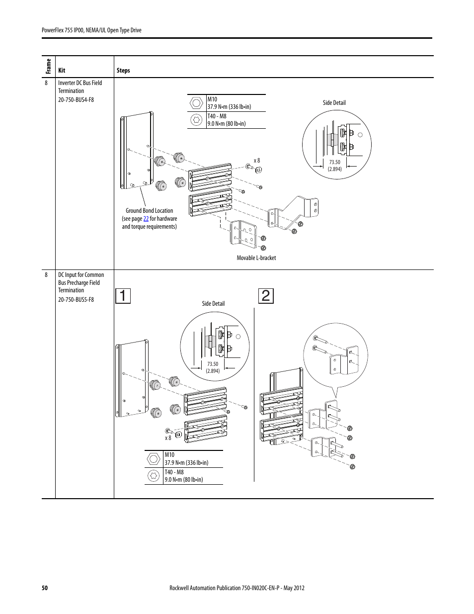 Rockwell Automation 20G PowerFlex 755 IP00 NEMA/UL Open Drive - Frames 8-10 User Manual | Page 50 / 76