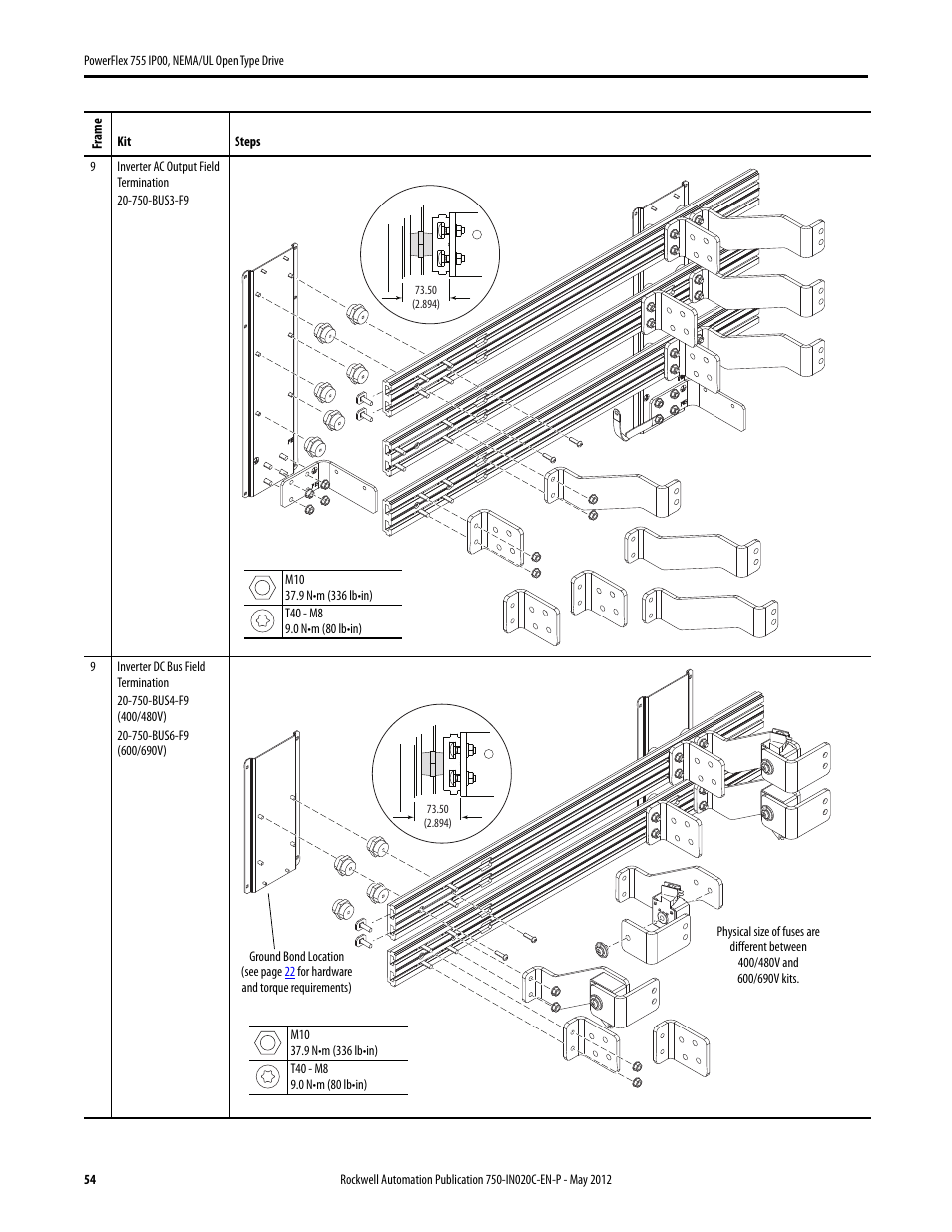 Rockwell Automation 20G PowerFlex 755 IP00 NEMA/UL Open Drive - Frames 8-10 User Manual | Page 54 / 76