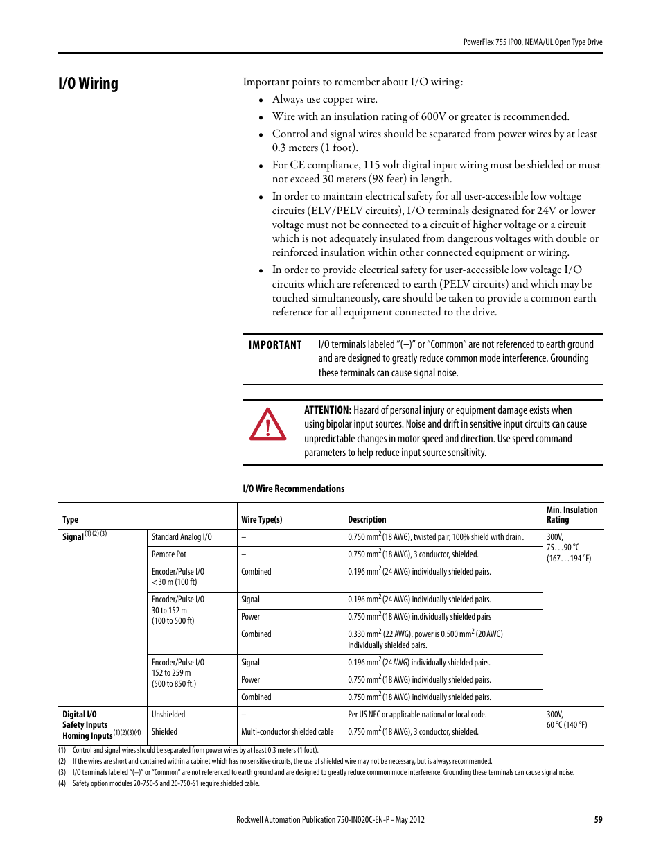 I/o wiring | Rockwell Automation 20G PowerFlex 755 IP00 NEMA/UL Open Drive - Frames 8-10 User Manual | Page 59 / 76