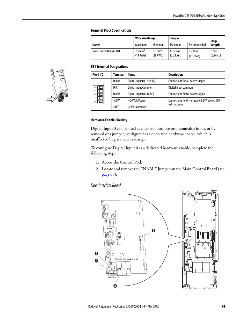 Fiber interface board | Rockwell Automation 20G PowerFlex 755 IP00 NEMA/UL Open Drive - Frames 8-10 User Manual | Page 61 / 76