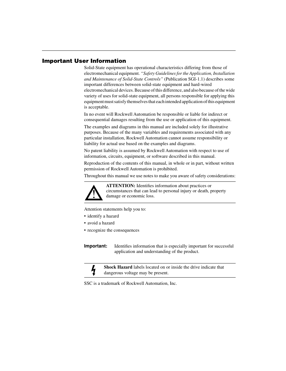 Important user information | Rockwell Automation 160 SSC Series C FRN 7.xx User Manual | Page 2 / 88