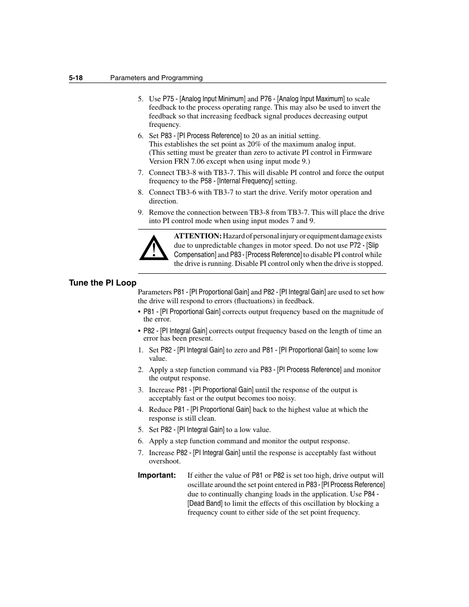 Tune the pi loop, Tune the pi loop -18 | Rockwell Automation 160 SSC Series C FRN 7.xx User Manual | Page 56 / 88