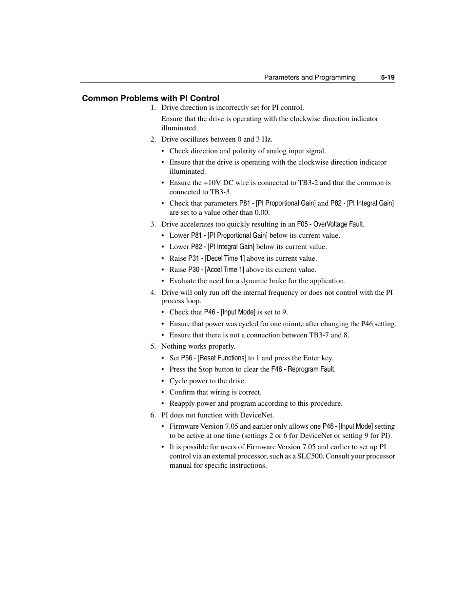 Common problems with pi control, Common problems with pi control -19 | Rockwell Automation 160 SSC Series C FRN 7.xx User Manual | Page 57 / 88