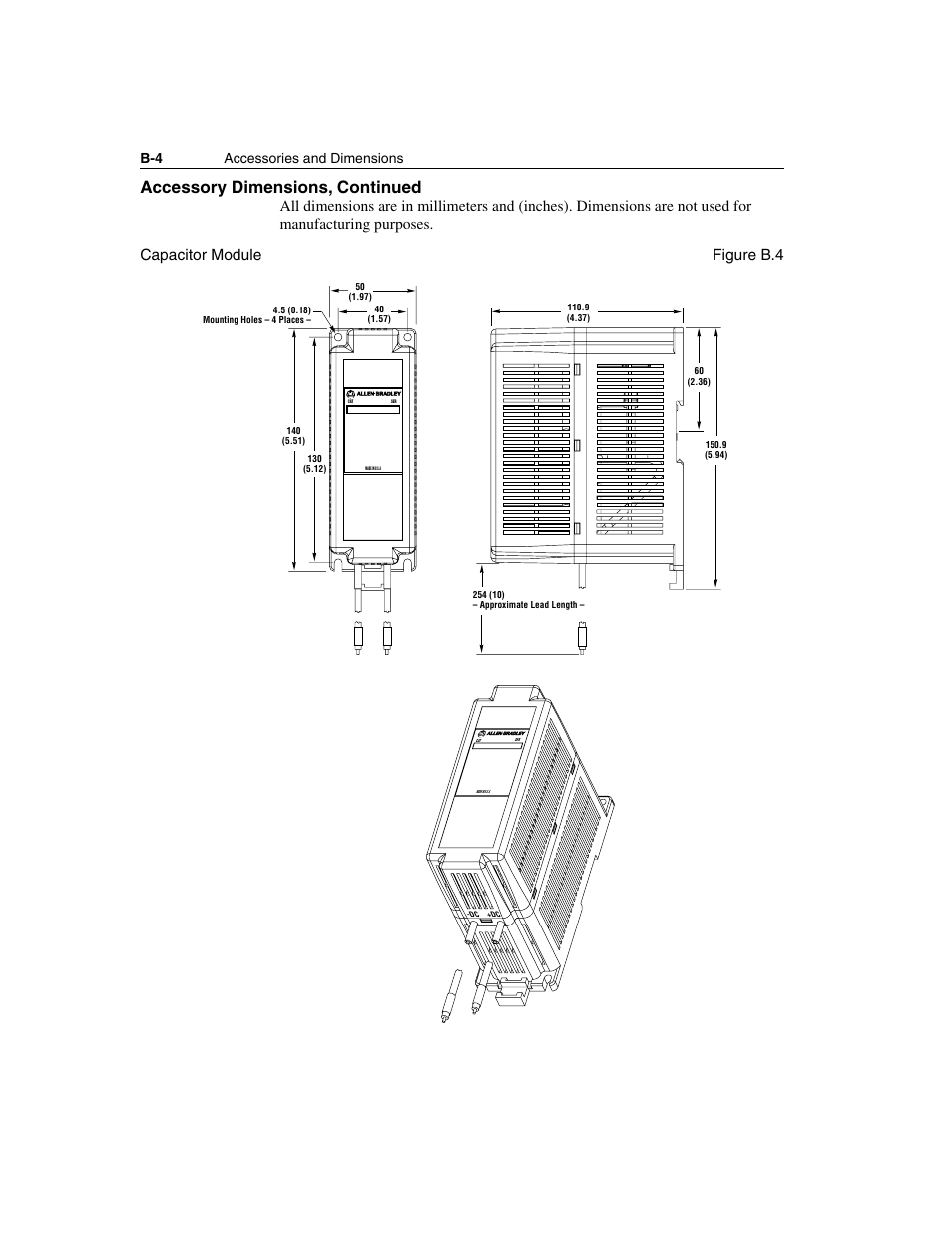 Accessory dimensions, continued, B-4 accessories and dimensions | Rockwell Automation 160 SSC Series C FRN 7.xx User Manual | Page 70 / 88