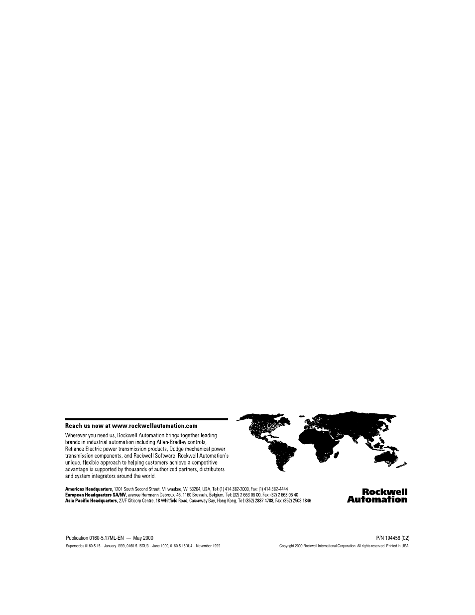 Back cover | Rockwell Automation 160 SSC Series C FRN 7.xx User Manual | Page 88 / 88