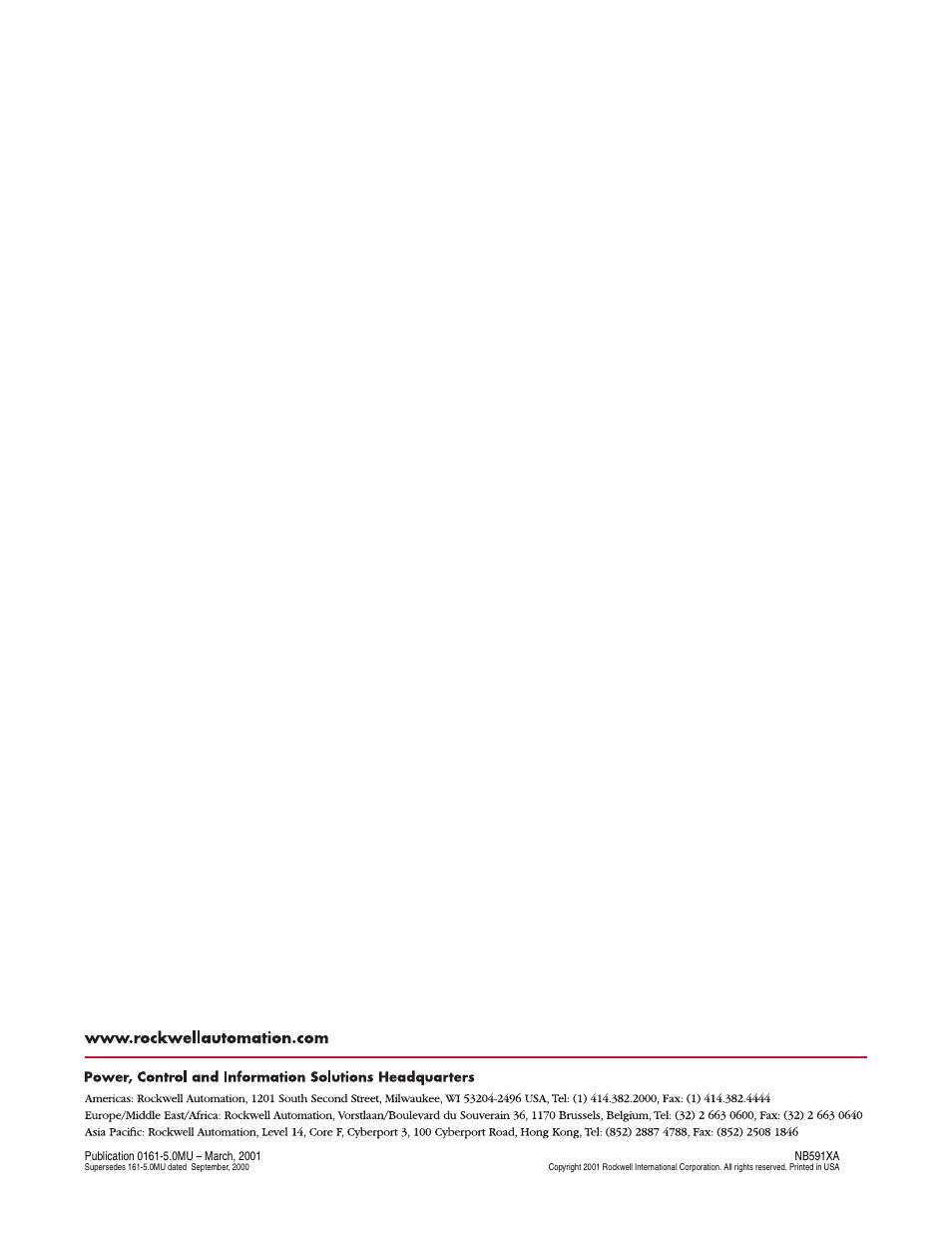 Publication 0161-5.0mu – march, 2001 nb591xa | Rockwell Automation 161 SERIES B FRN 2.001 User Manual | Page 50 / 50