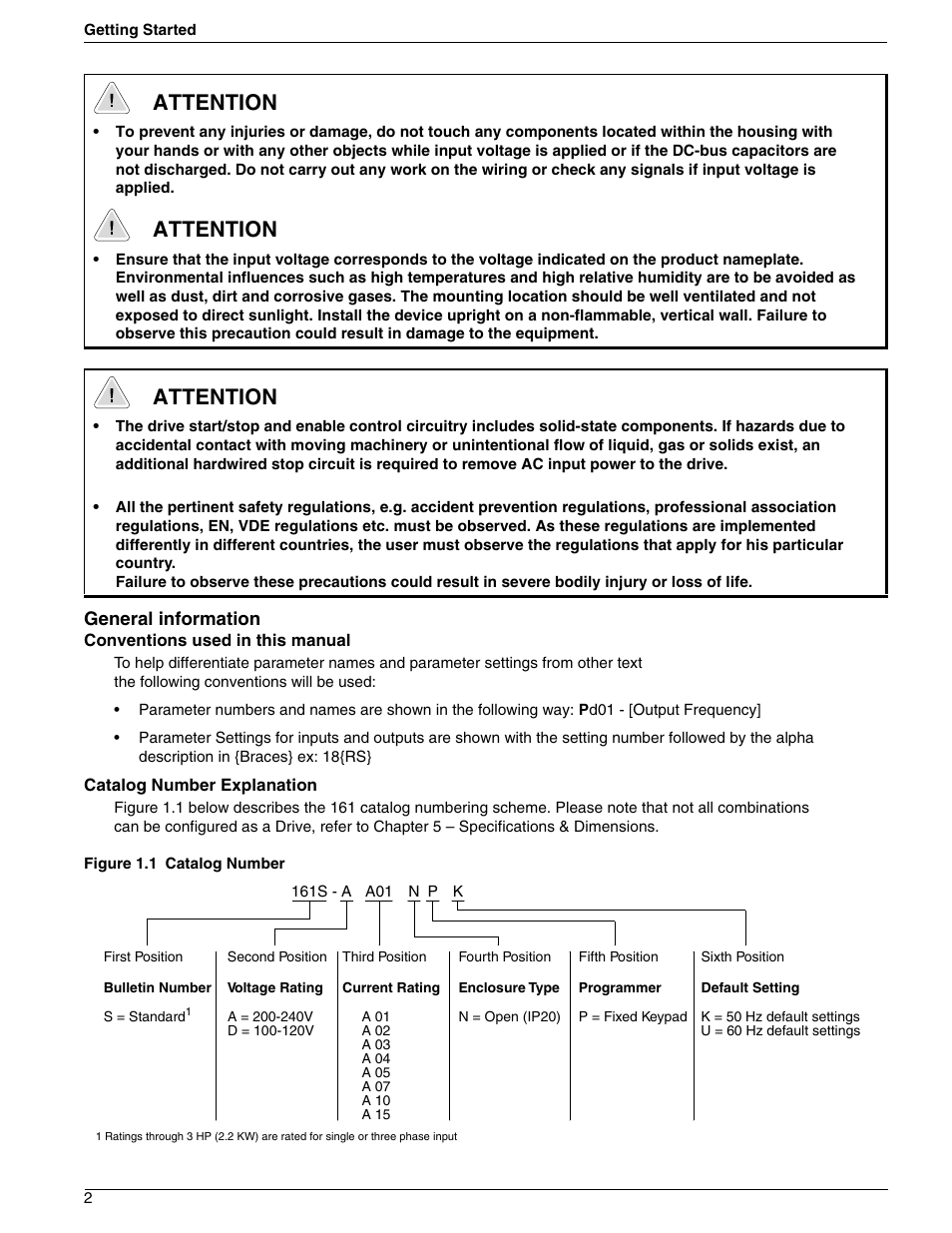 Attention | Rockwell Automation 161 SERIES B FRN 2.001 User Manual | Page 6 / 50