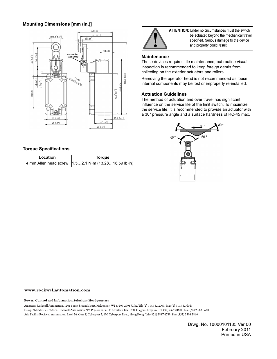 Rockwell Automation 440P-WM1A  Short Lever Installation/Operating Instructions User Manual | Page 2 / 2