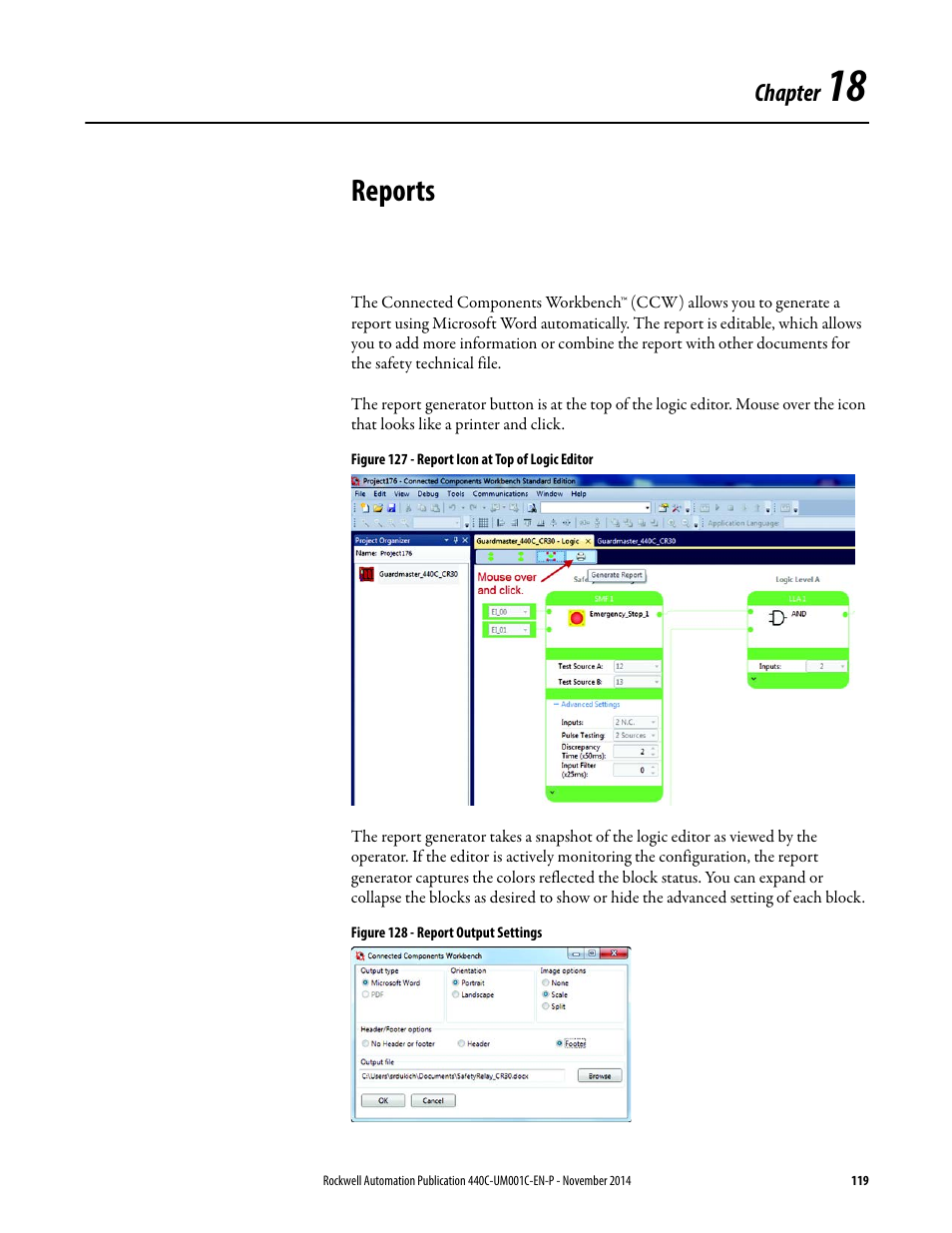 Reports, Chapter 18 | Rockwell Automation 440C Guardmaster 440C-CR30 Configurable Safety Relay User Manual User Manual | Page 119 / 150