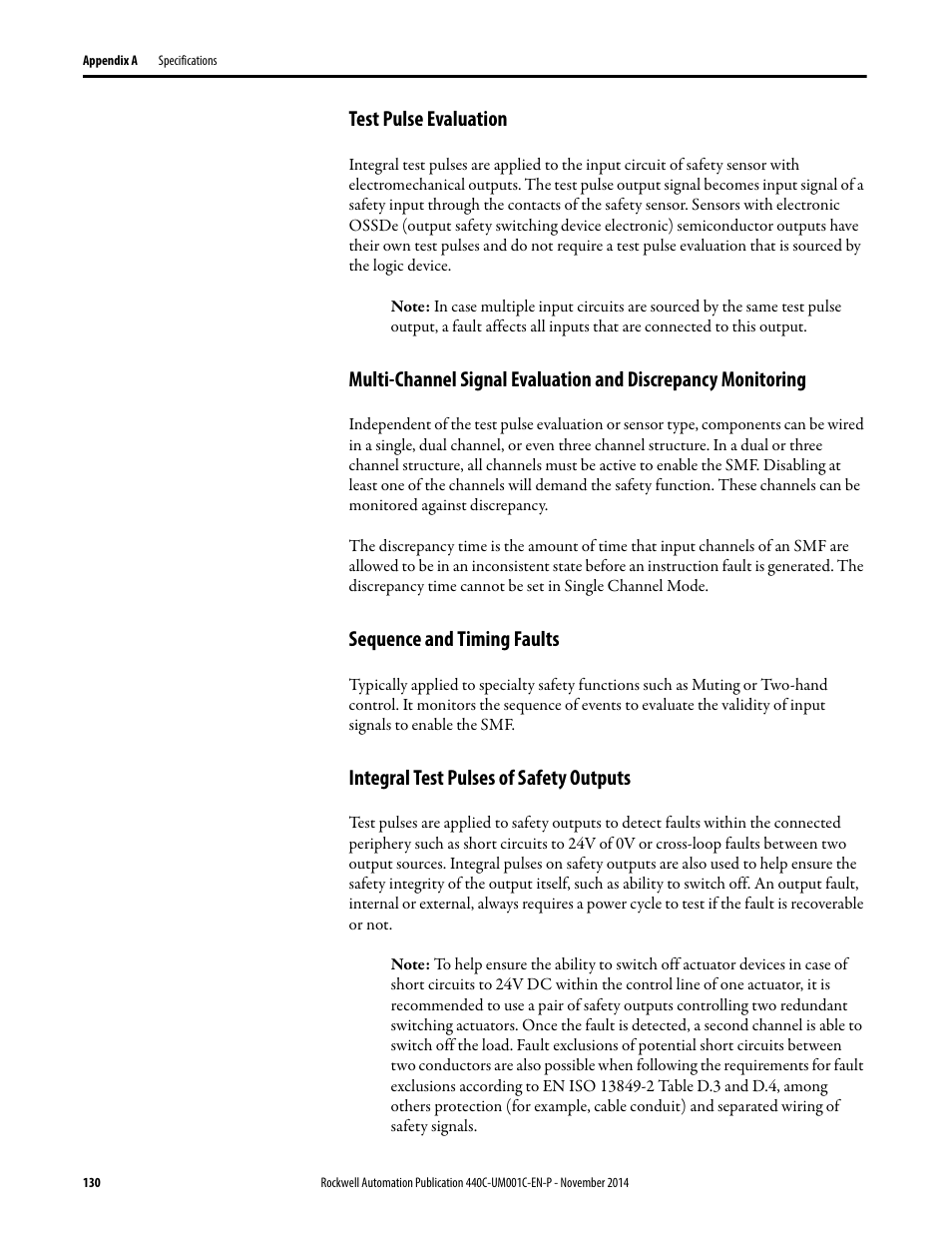 Test pulse evaluation, Sequence and timing faults, Integral test pulses of safety outputs | Rockwell Automation 440C Guardmaster 440C-CR30 Configurable Safety Relay User Manual User Manual | Page 130 / 150