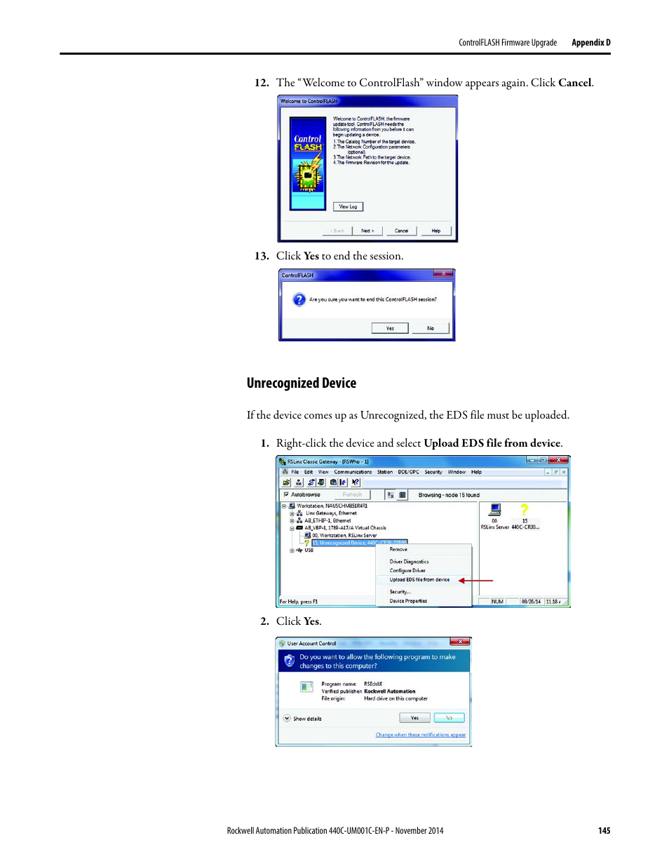 Unrecognized device | Rockwell Automation 440C Guardmaster 440C-CR30 Configurable Safety Relay User Manual User Manual | Page 145 / 150