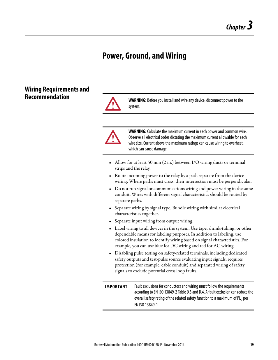 Power, ground, and wiring, Wiring requirements and recommendation, Chapter 3 | Chapter | Rockwell Automation 440C Guardmaster 440C-CR30 Configurable Safety Relay User Manual User Manual | Page 19 / 150