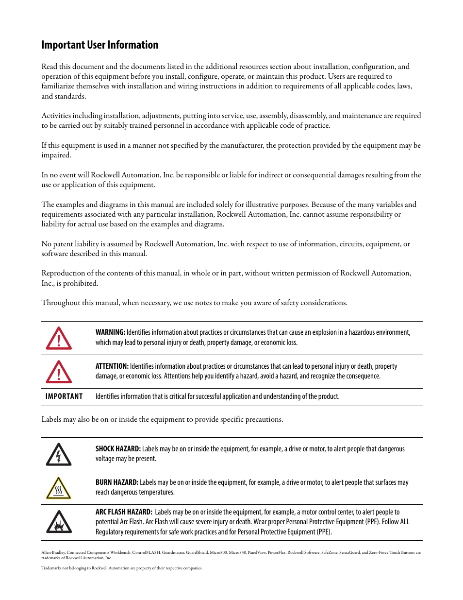 Important user information | Rockwell Automation 440C Guardmaster 440C-CR30 Configurable Safety Relay User Manual User Manual | Page 2 / 150