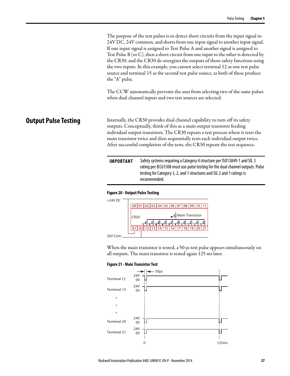 Output pulse testing | Rockwell Automation 440C Guardmaster 440C-CR30 Configurable Safety Relay User Manual User Manual | Page 37 / 150
