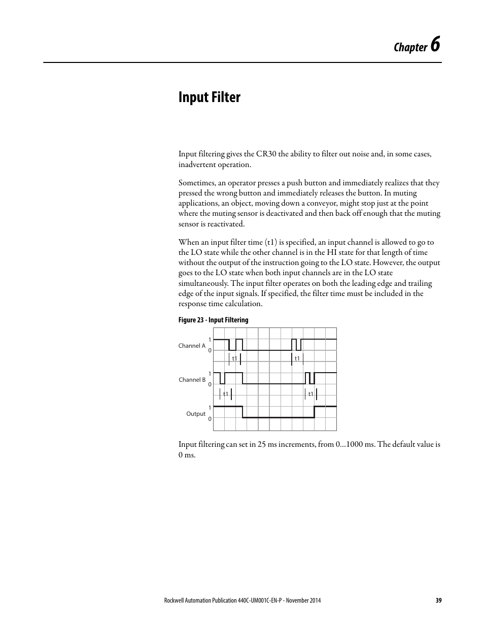 Input filter, Chapter 6, Chapter | Rockwell Automation 440C Guardmaster 440C-CR30 Configurable Safety Relay User Manual User Manual | Page 39 / 150