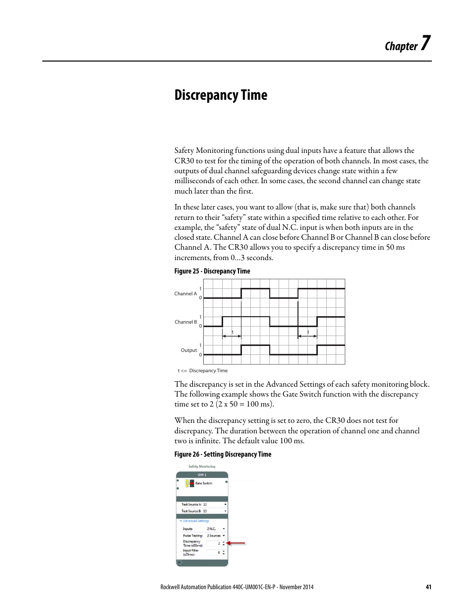 Discrepancy time, Chapter 7, Chapter | Rockwell Automation 440C Guardmaster 440C-CR30 Configurable Safety Relay User Manual User Manual | Page 41 / 150