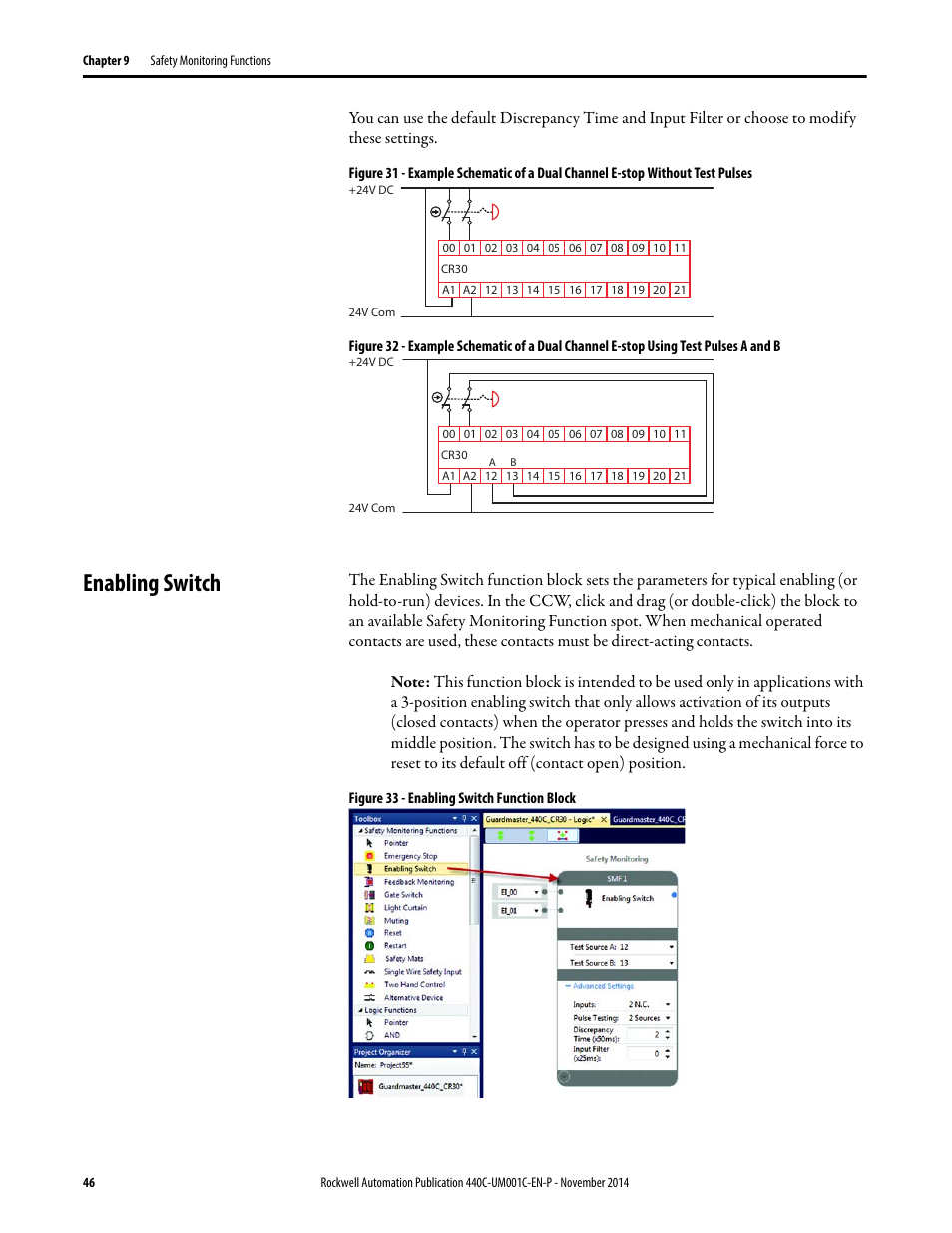 Enabling switch | Rockwell Automation 440C Guardmaster 440C-CR30 Configurable Safety Relay User Manual User Manual | Page 46 / 150