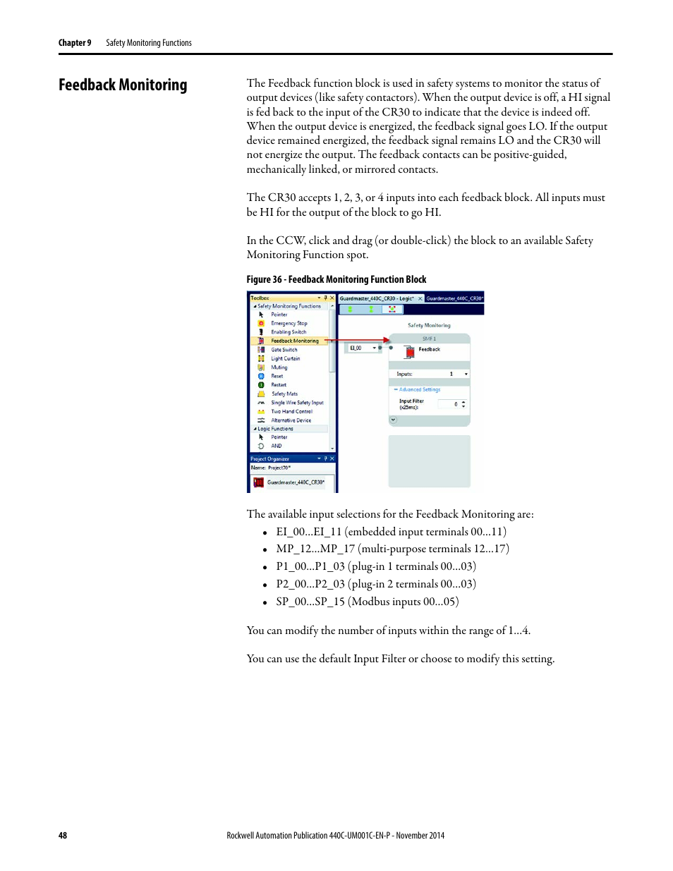 Feedback monitoring | Rockwell Automation 440C Guardmaster 440C-CR30 Configurable Safety Relay User Manual User Manual | Page 48 / 150