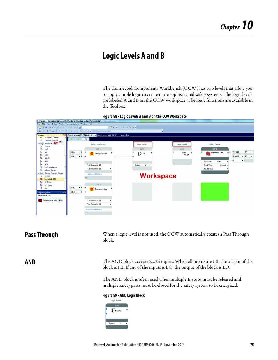 Logic levels a and b, Pass through, Chapter 10 | Pass through and | Rockwell Automation 440C Guardmaster 440C-CR30 Configurable Safety Relay User Manual User Manual | Page 75 / 150