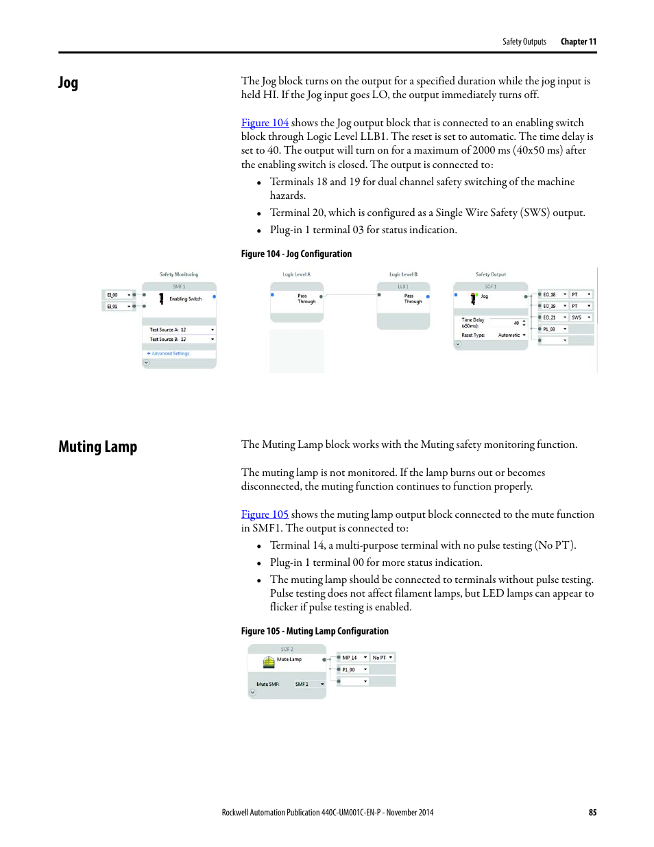 Muting lamp, Jog muting lamp | Rockwell Automation 440C Guardmaster 440C-CR30 Configurable Safety Relay User Manual User Manual | Page 85 / 150
