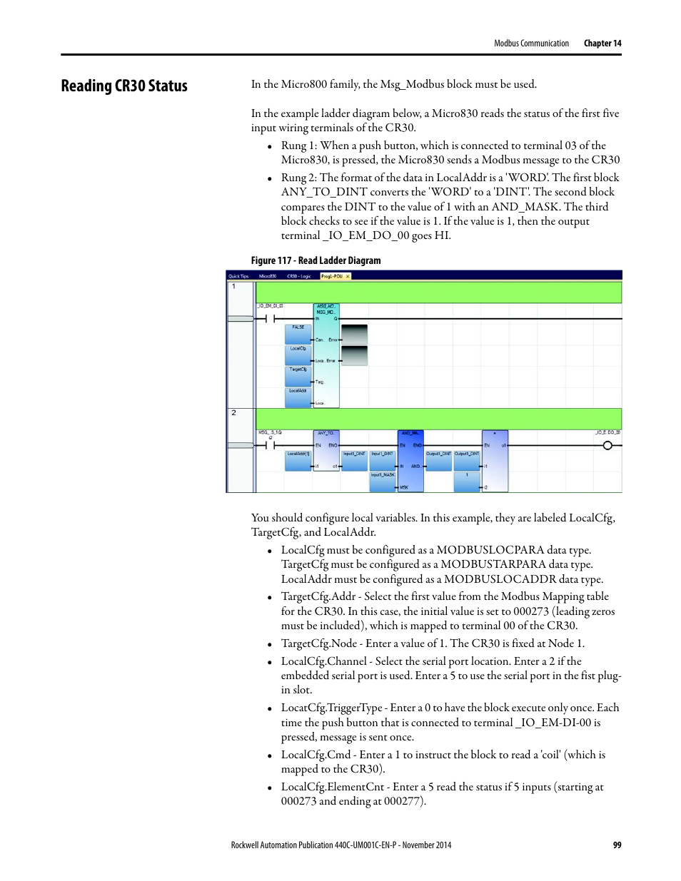 Reading cr30 status | Rockwell Automation 440C Guardmaster 440C-CR30 Configurable Safety Relay User Manual User Manual | Page 99 / 150