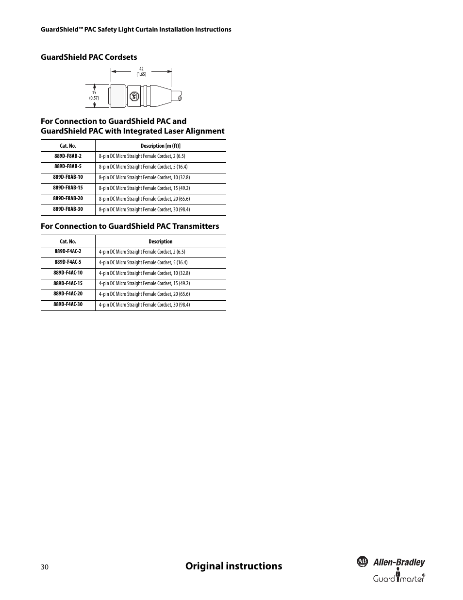 Original instructions | Rockwell Automation 440L GuardShield PAC Type 4 Safety Light Curtain User Manual | Page 32 / 36