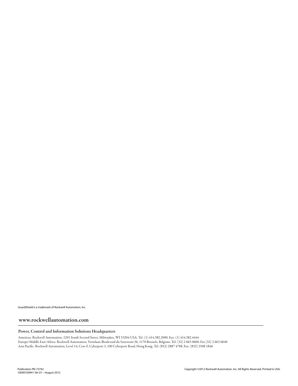 Rockwell Automation 440L GuardShield PAC Type 4 Safety Light Curtain User Manual | Page 36 / 36