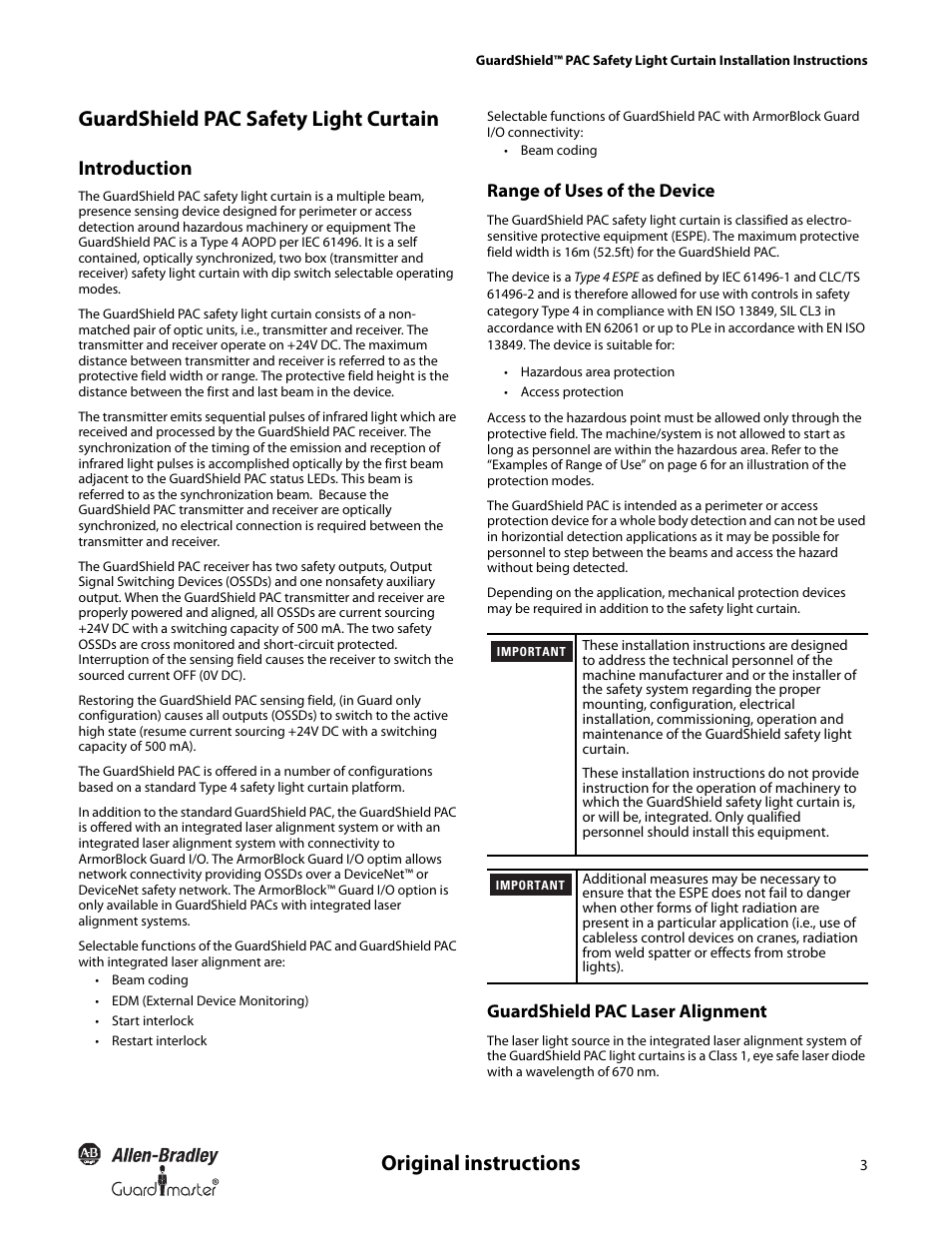 Introduction | Rockwell Automation 440L GuardShield PAC Type 4 Safety Light Curtain User Manual | Page 5 / 36