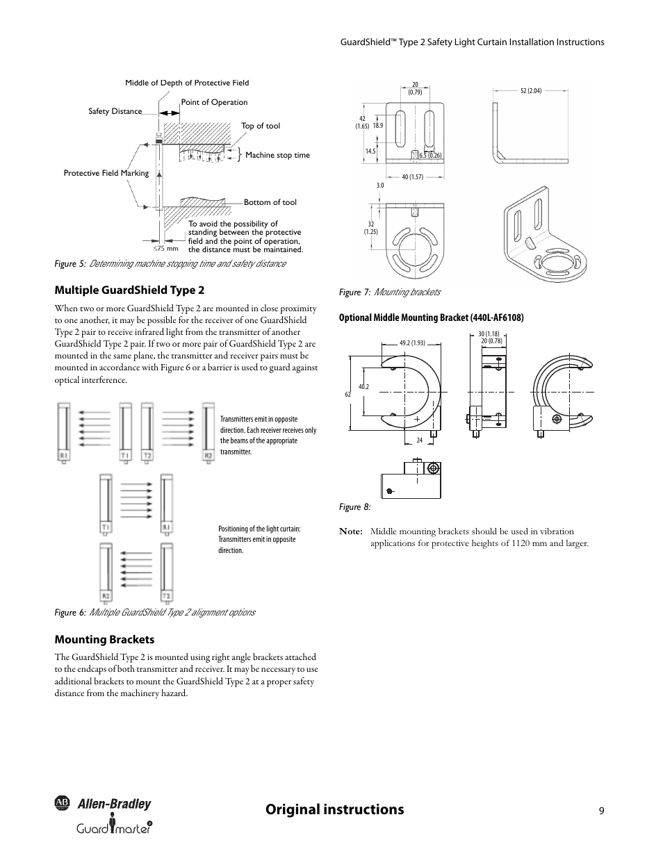 Original instructions, Multiple guardshield type 2, Mounting brackets | Rockwell Automation 440L GuardShield Type 2 Safety Light Curtain User Manual User Manual | Page 11 / 28