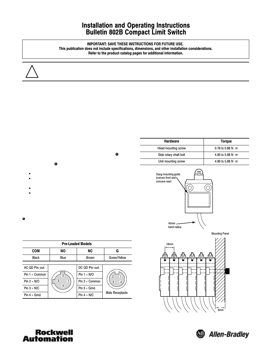 Rockwell Automation 802B Compact Limit Switch User Manual | 2 pages