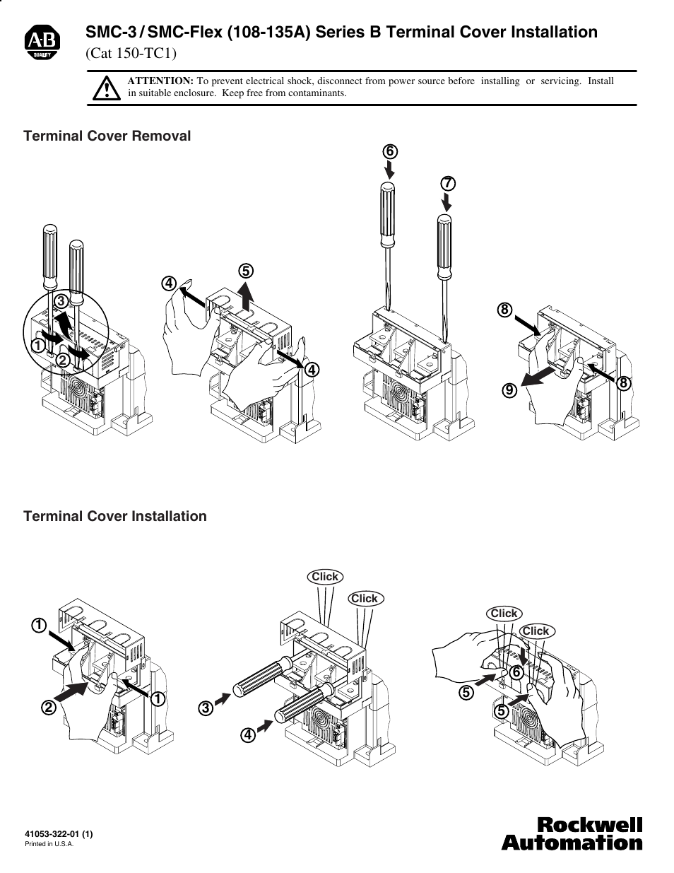 Rockwell Automation 150-TC1 SMC-3/SMC-Flex (108-135A) Ser. B Soft Starter Terminal Cover User Manual | 1 page