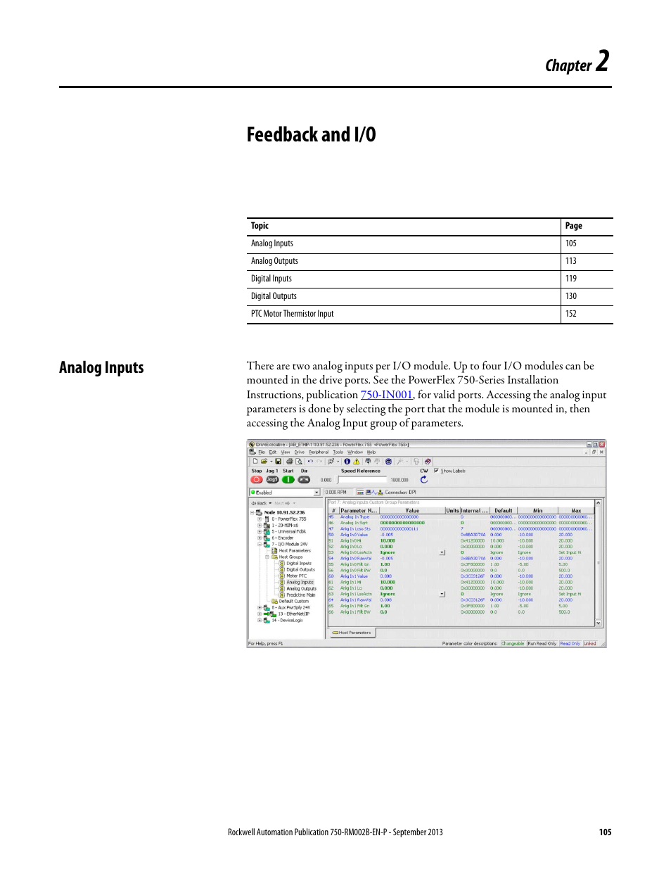 Feedback and i/o, Analog inputs, Chapter 2 | Chapter | Rockwell Automation 20G PowerFlex 750-Series AC Drives User Manual | Page 105 / 432