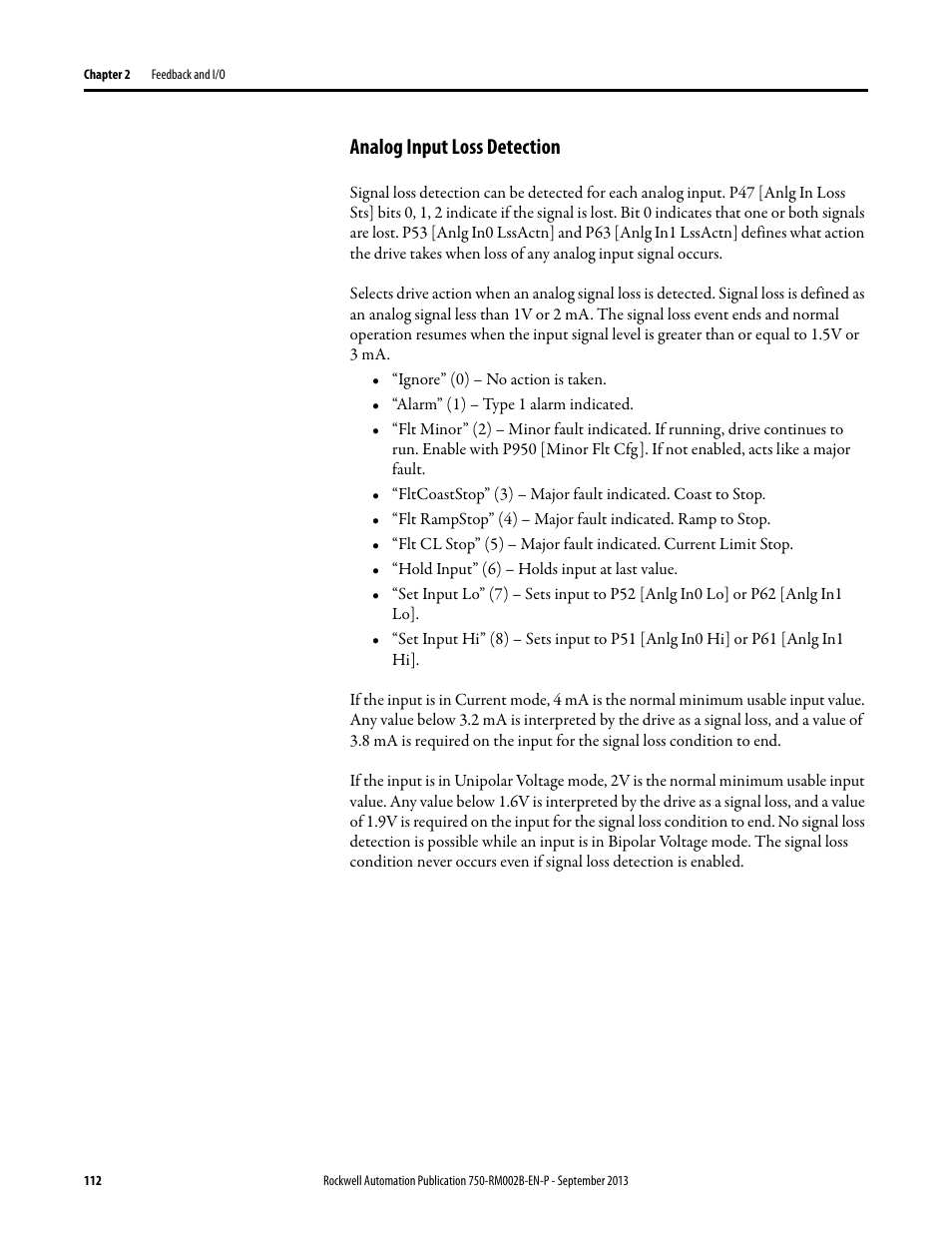 Analog input loss detection | Rockwell Automation 20G PowerFlex 750-Series AC Drives User Manual | Page 112 / 432