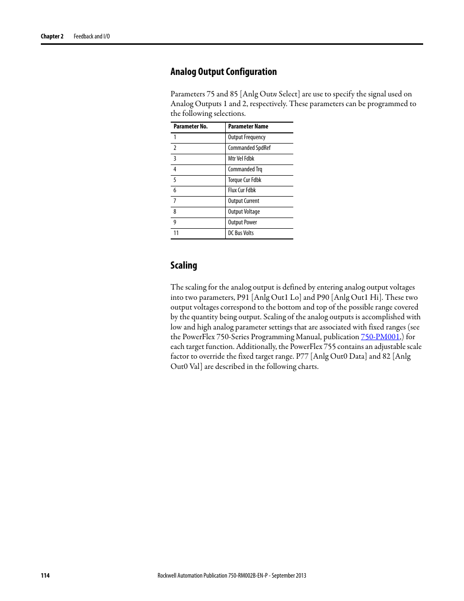 Analog output configuration, Scaling | Rockwell Automation 20G PowerFlex 750-Series AC Drives User Manual | Page 114 / 432