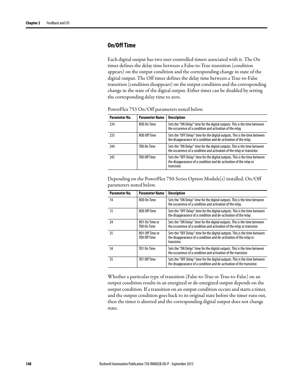 On/off time | Rockwell Automation 20G PowerFlex 750-Series AC Drives User Manual | Page 148 / 432