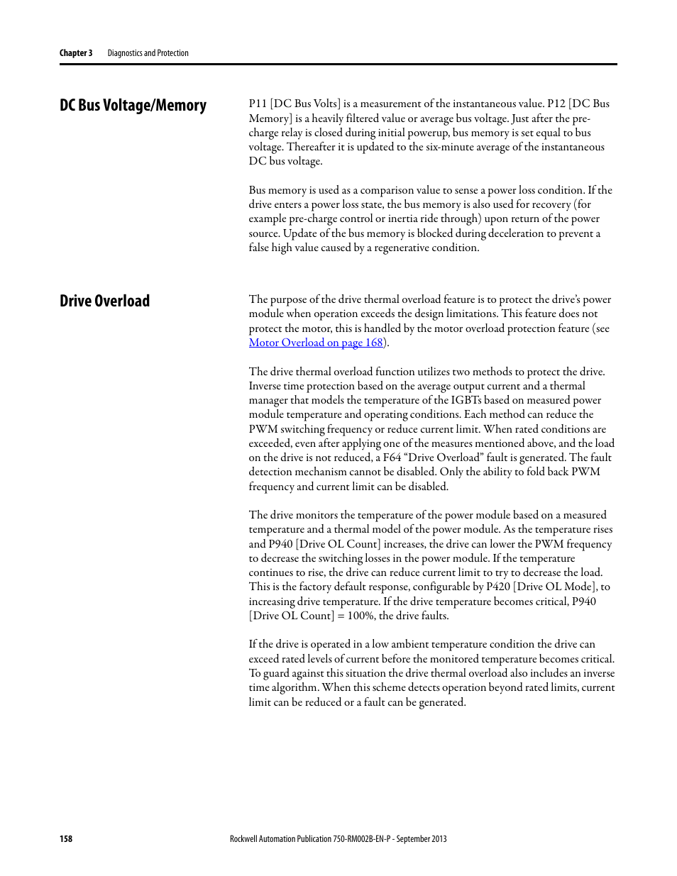 Dc bus voltage/memory, Drive overload, Dc bus voltage/memory drive overload | Rockwell Automation 20G PowerFlex 750-Series AC Drives User Manual | Page 158 / 432
