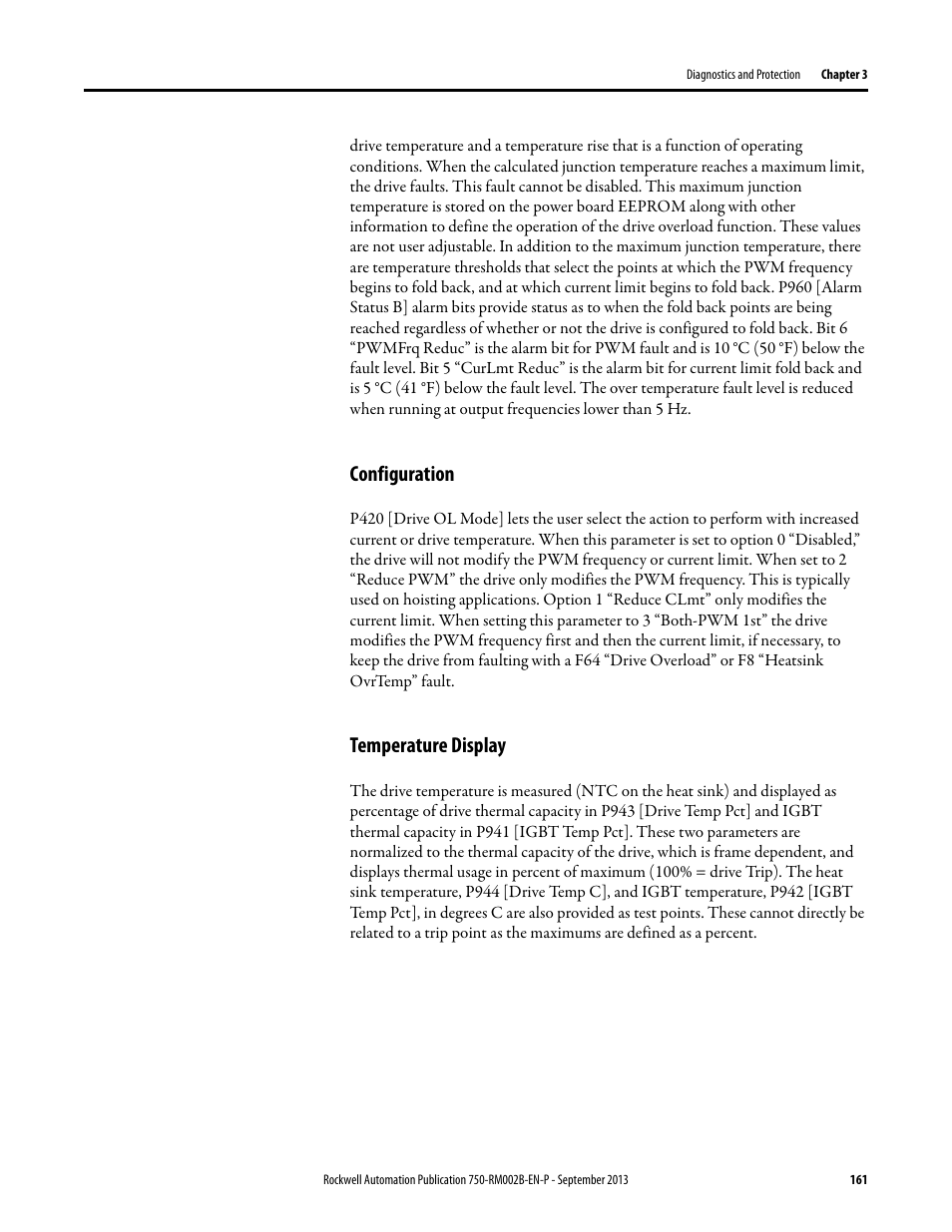 Configuration, Temperature display | Rockwell Automation 20G PowerFlex 750-Series AC Drives User Manual | Page 161 / 432