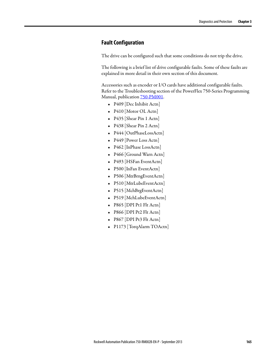 Fault configuration | Rockwell Automation 20G PowerFlex 750-Series AC Drives User Manual | Page 165 / 432