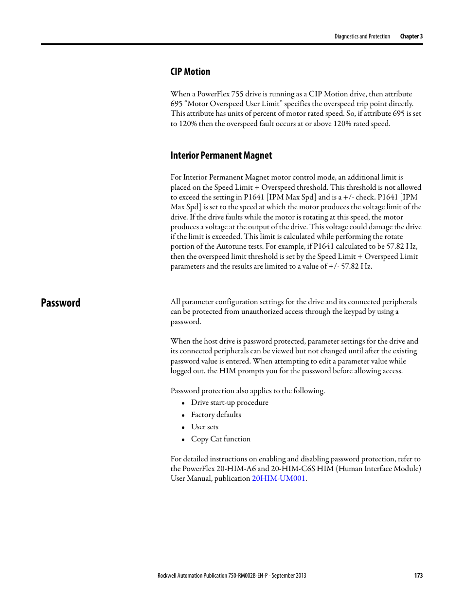 Cip motion, Interior permanent magnet, Password | Rockwell Automation 20G PowerFlex 750-Series AC Drives User Manual | Page 173 / 432