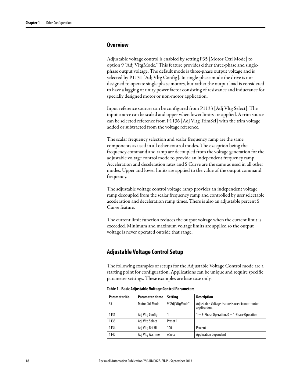 Overview, Adjustable voltage control setup | Rockwell Automation 20G PowerFlex 750-Series AC Drives User Manual | Page 18 / 432