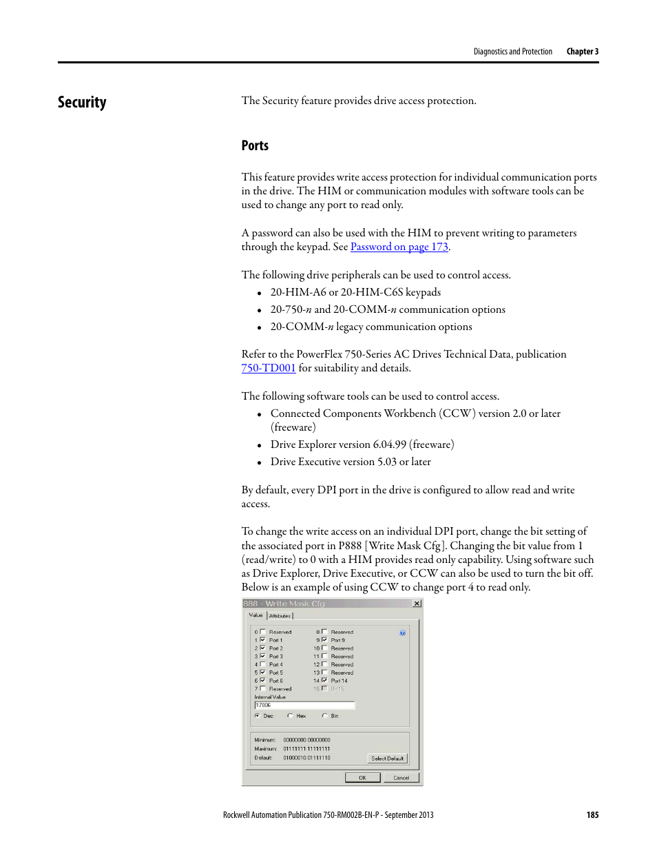 Security, Ports | Rockwell Automation 20G PowerFlex 750-Series AC Drives User Manual | Page 185 / 432