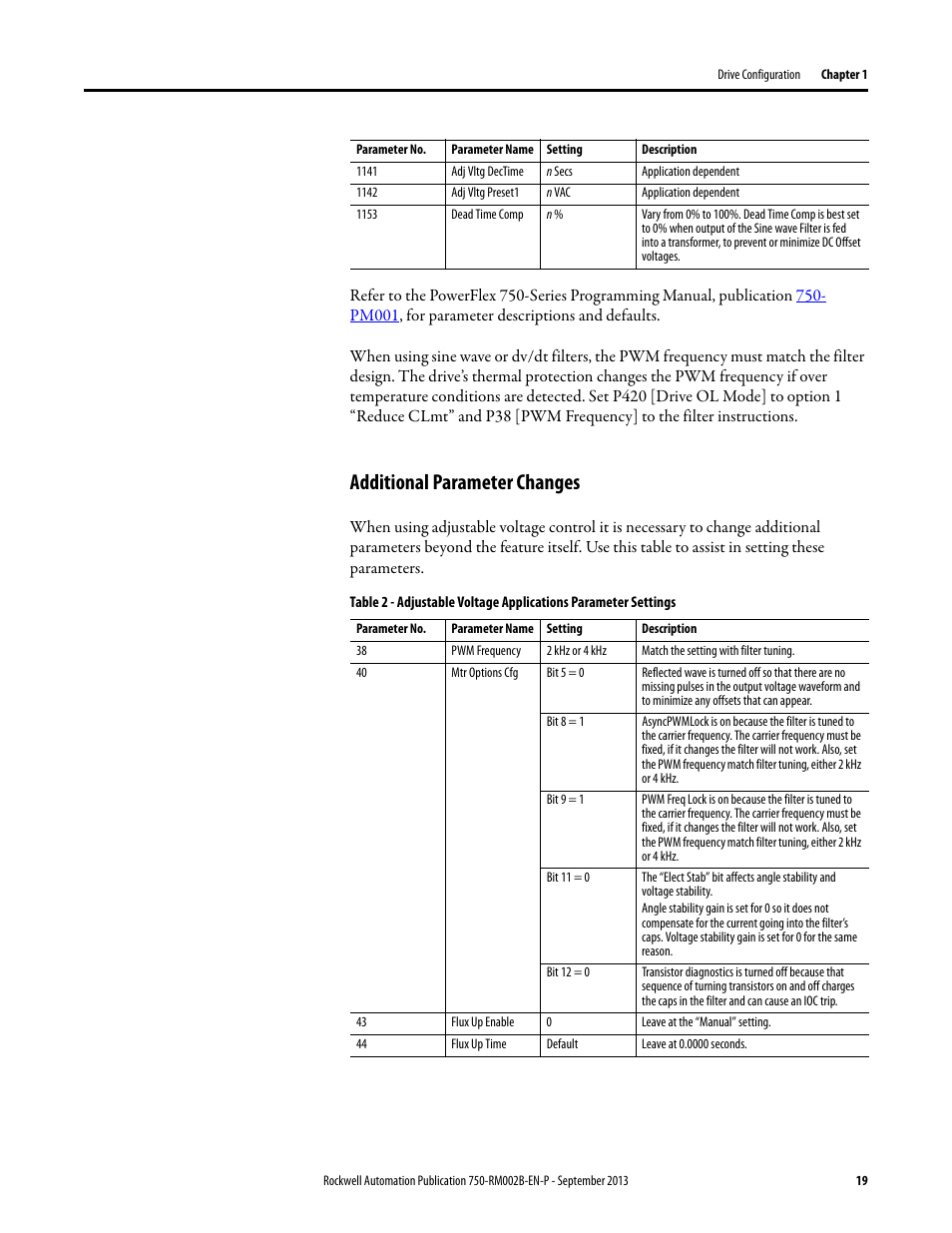 Additional parameter changes | Rockwell Automation 20G PowerFlex 750-Series AC Drives User Manual | Page 19 / 432