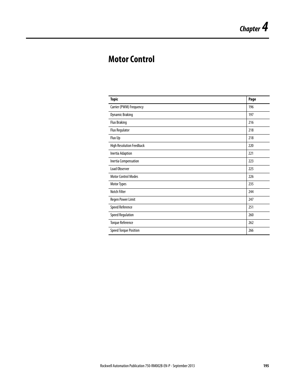 Motor control, Chapter 4, Chapter | Rockwell Automation 20G PowerFlex 750-Series AC Drives User Manual | Page 195 / 432