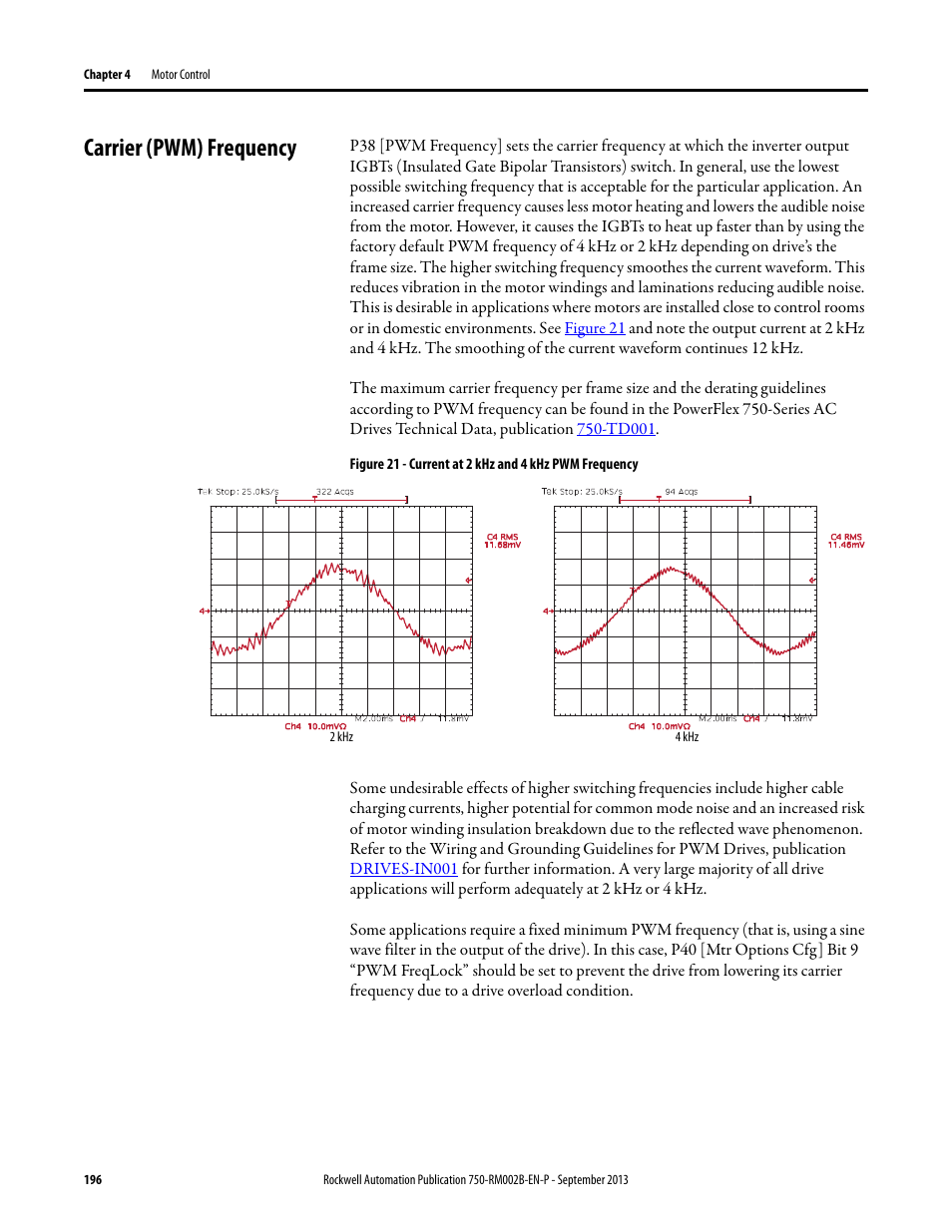 Carrier (pwm) frequency | Rockwell Automation 20G PowerFlex 750-Series AC Drives User Manual | Page 196 / 432